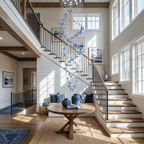 Elyndra LED K9 Crystal Column Chandelier - Dia 15.7″ × H 98.4″BlueWarm LightBlushlighting