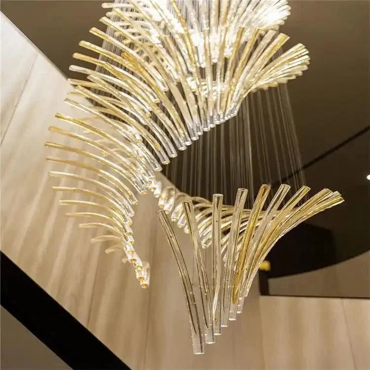 European Style Spiral Glass Chandelier for Staircase/Foyer/Hotel/Villa - D23.6"*H70.9"Warm LightBlushlighting