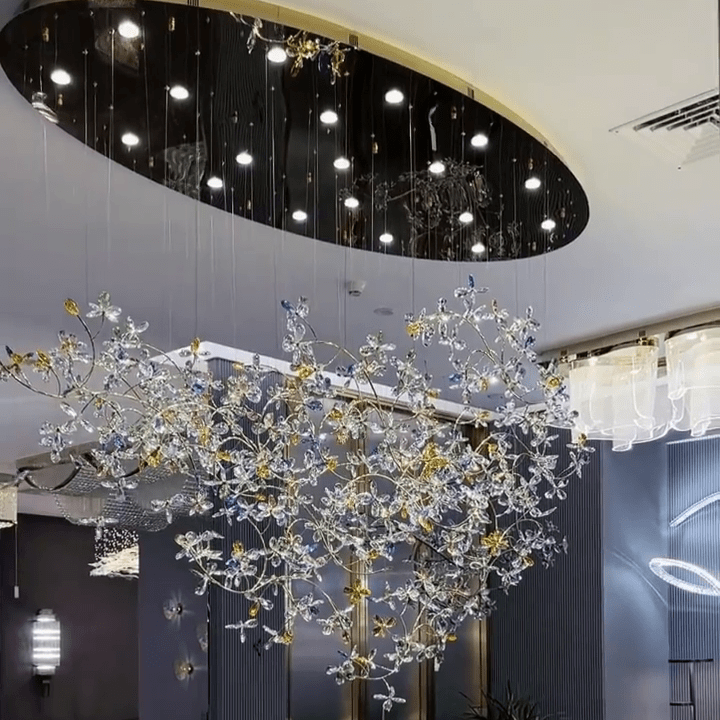 Exquisite Crystal Flower Branch Chandelier for Hotel Foyer and Entryway Ceiling Lighting Fixture - L47.2" * W17.7" * H47.2"/23.3kgChrome Branches+Chrome CanopyWarm LightManorlights