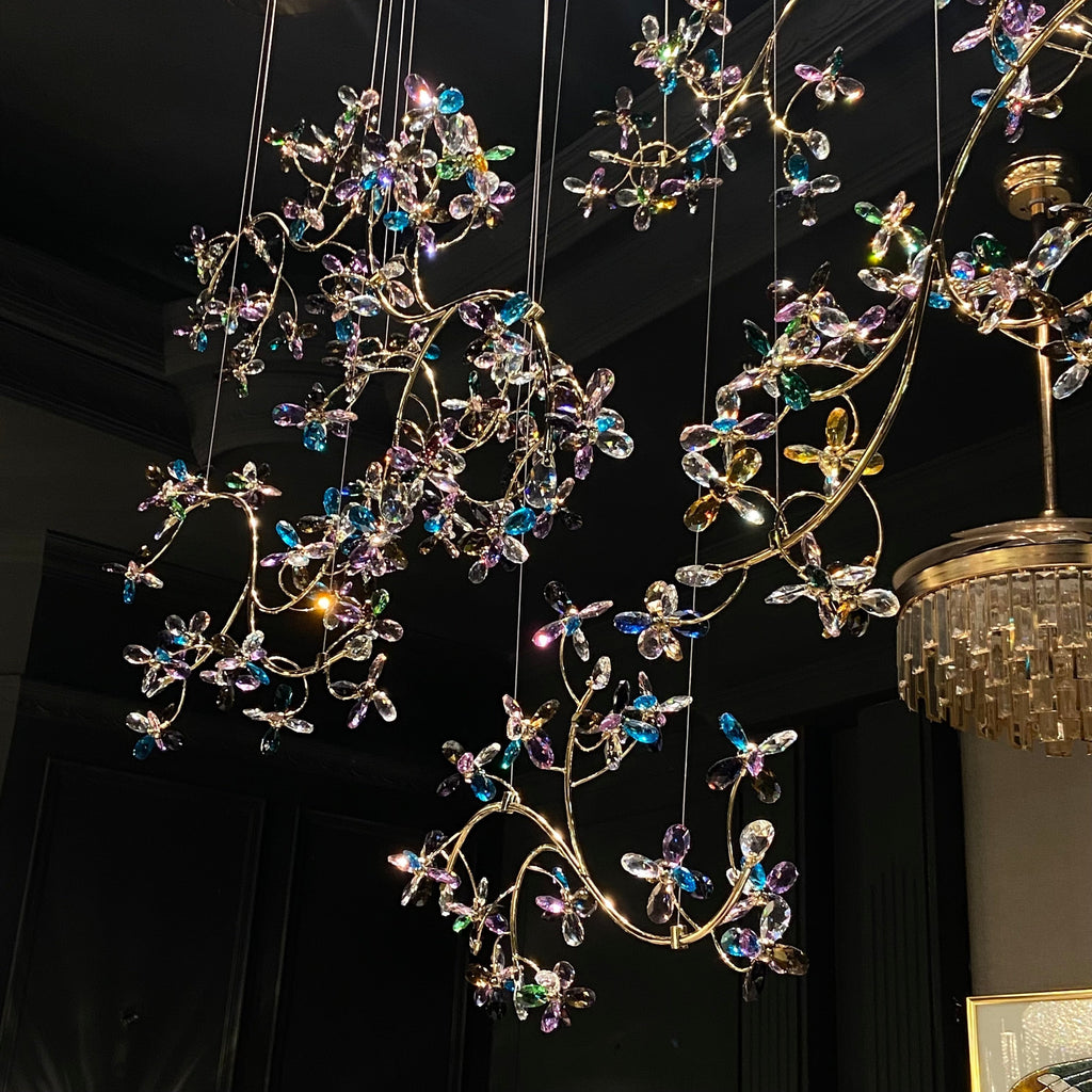 Exquisite Crystal Flower Branch Chandelier for Hotel Foyer and Entryway Ceiling Lighting Fixture - L47.2" * W17.7" * H47.2"/23.3kgChrome Branches+Chrome CanopyWarm LightManorlights