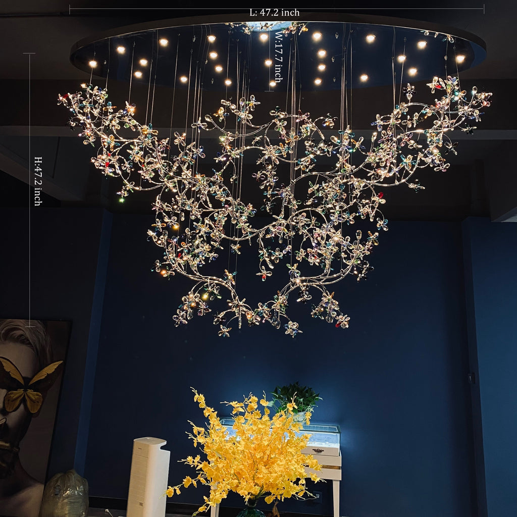 Exquisite Crystal Flower Branch Chandelier for Hotel Foyer and Entryway Ceiling Lighting Fixture - L47.2" * W17.7" * H47.2"/23.3kgChrome Branches+Chrome CanopyWarm LightManorlights