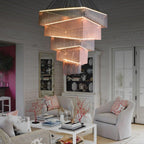 Extra Large Art Multi - tier Aluminum Chain Tassel Chandelier for High - Ceiling Room - L31.5"*W31.5"H63.0"PinkWarm Light - Manorlights