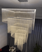 Extra Large Art Multi - tier Aluminum Chain Tassel Chandelier for High - Ceiling Room - L47.2"*W47.2"H78.7"ChromeWhite Light - Manorlights