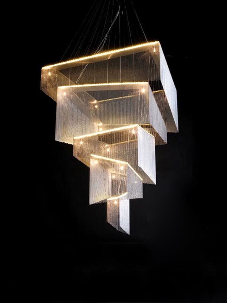 Extra Large Art Multi - tier Aluminum Chain Tassel Chandelier for High - Ceiling Room - L47.2"*W47.2"H78.7"ChromeWarm Light - Manorlights