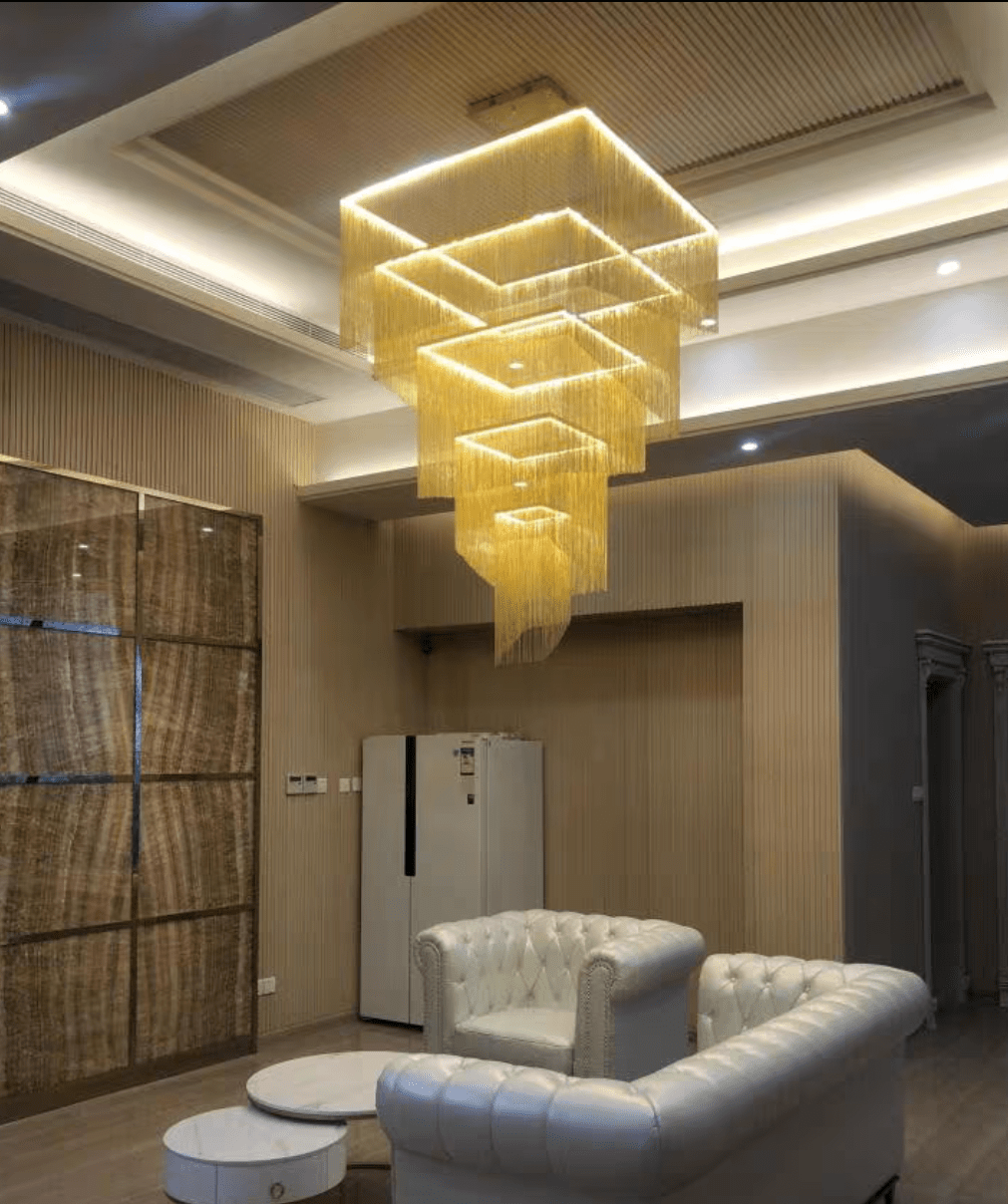Extra Large Art Multi - tier Aluminum Chain Tassel Chandelier for High - Ceiling Room - L31.5"*W31.5"H63.0"ChromeWhite Light - Manorlights