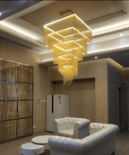 Extra Large Art Multi - tier Aluminum Chain Tassel Chandelier for High - Ceiling Room - L31.5"*W31.5"H63.0"ChromeWhite Light - Manorlights