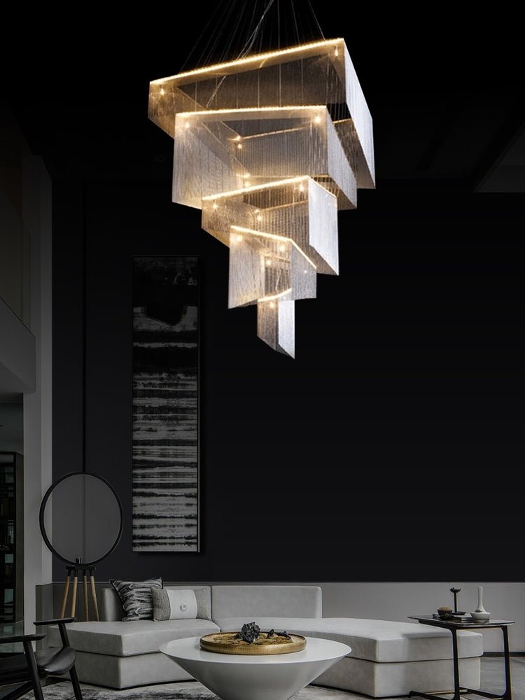 Extra Large Art Multi - tier Aluminum Chain Tassel Chandelier for High - Ceiling Room - L31.5"*W31.5"H63.0"ChromeWarm Light - Manorlights