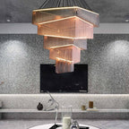 Extra Large Art Multi - tier Aluminum Chain Tassel Chandelier for High - Ceiling Room - L47.2"*W47.2"H78.7"PinkWarm Light - Manorlights