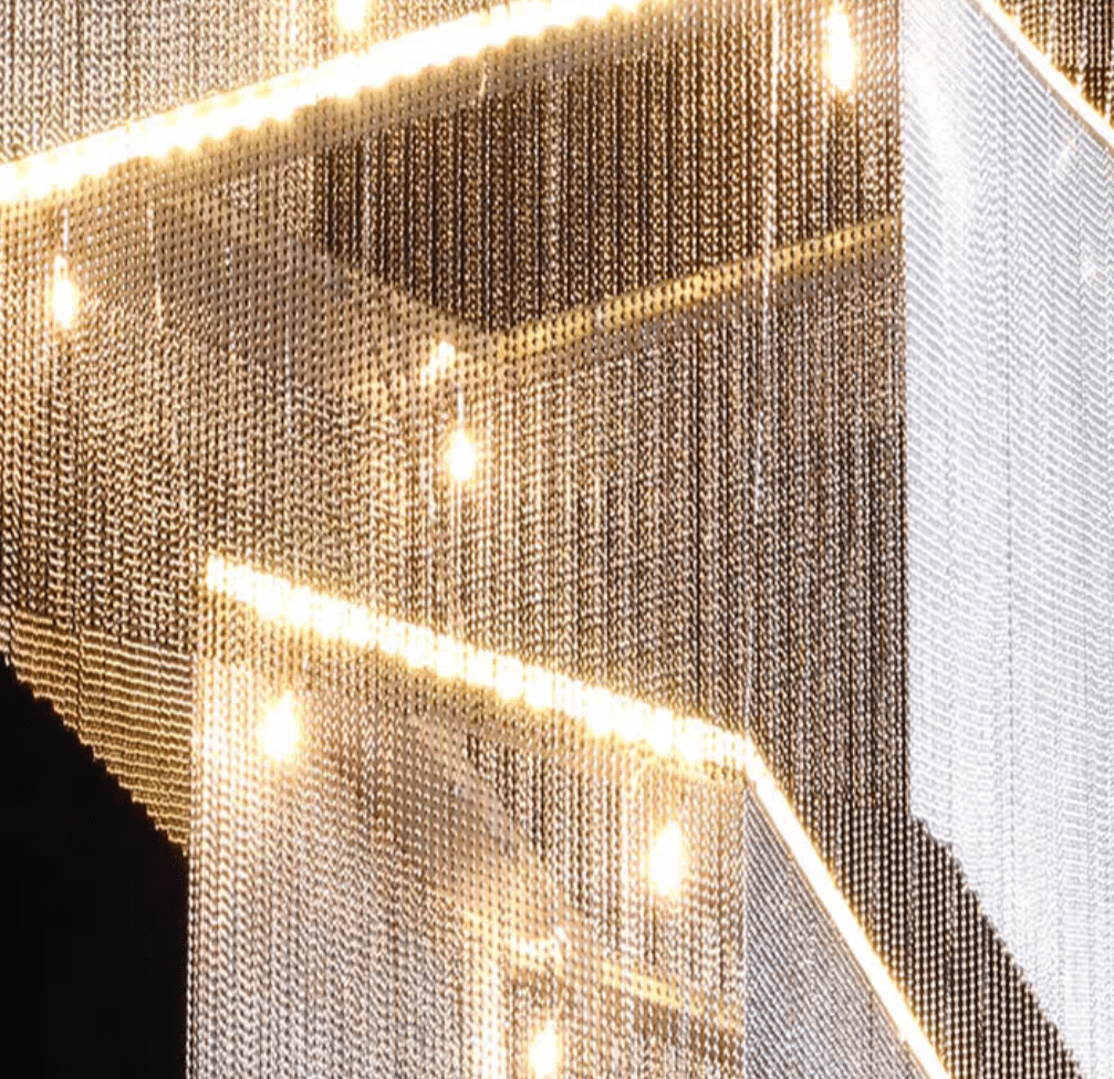 Extra Large Art Multi - tier Aluminum Chain Tassel Chandelier for High - Ceiling Room - L47.2"*W47.2"H78.7"ChromeWhite Light - Manorlights