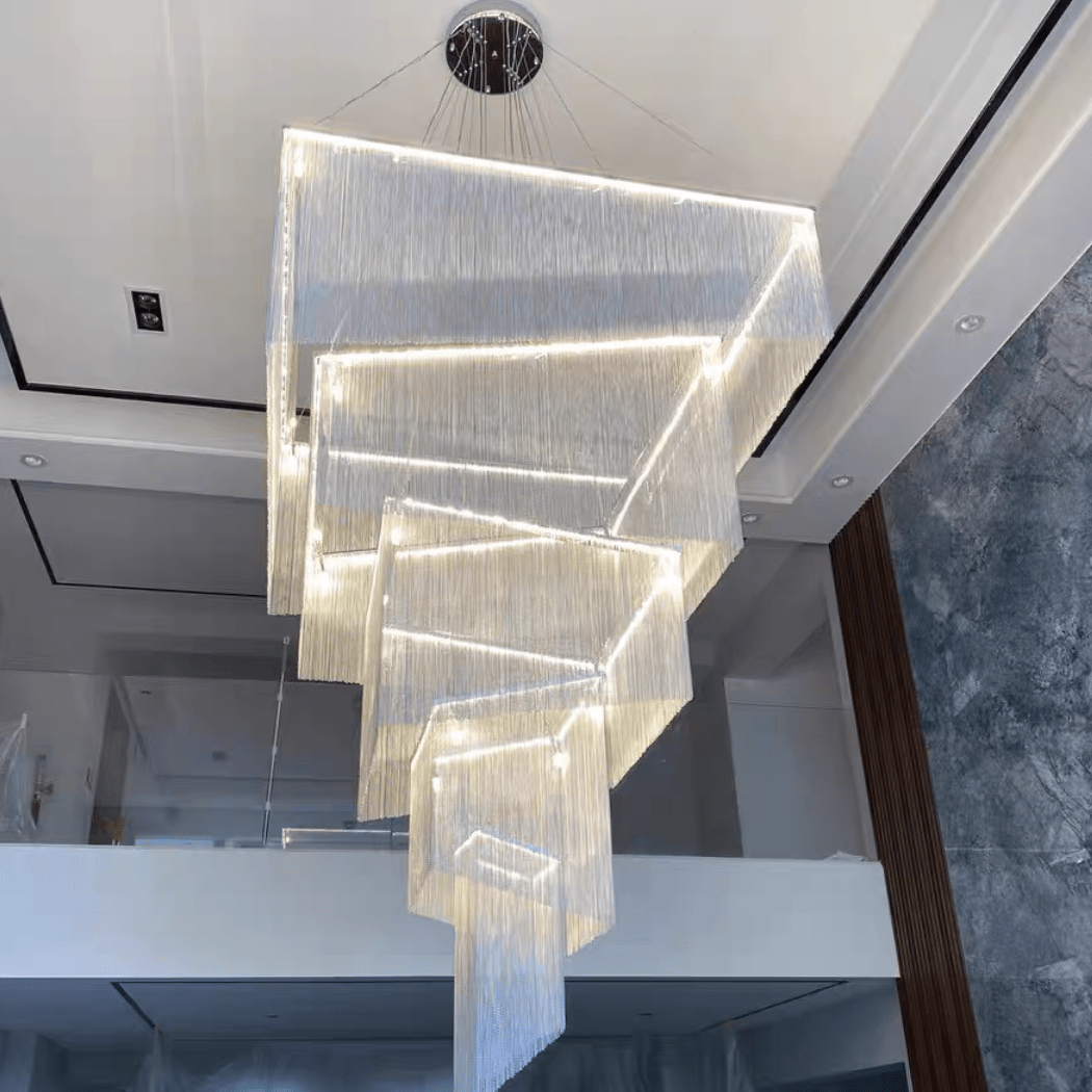 Extra Large Art Multi - tier Aluminum Chain Tassel Chandelier for High - Ceiling Room - L31.5"*W31.5"H63.0"ChromeWhite Light - Manorlights