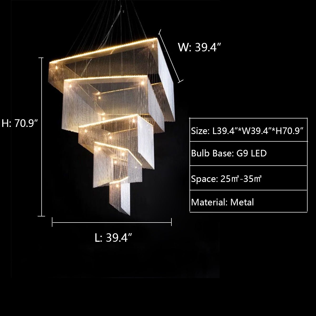 Extra Large Art Multi - tier Aluminum Chain Tassel Chandelier for High - Ceiling Room - L47.2"*W47.2"H78.7"ChromeWhite Light - Manorlights