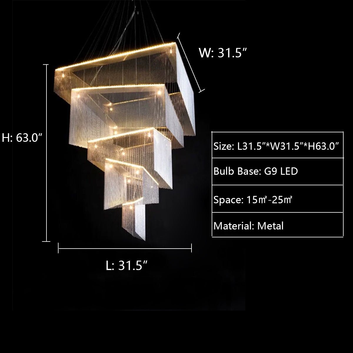Extra Large Art Multi - tier Aluminum Chain Tassel Chandelier for High - Ceiling Room - L47.2"*W47.2"H78.7"ChromeWhite Light - Manorlights