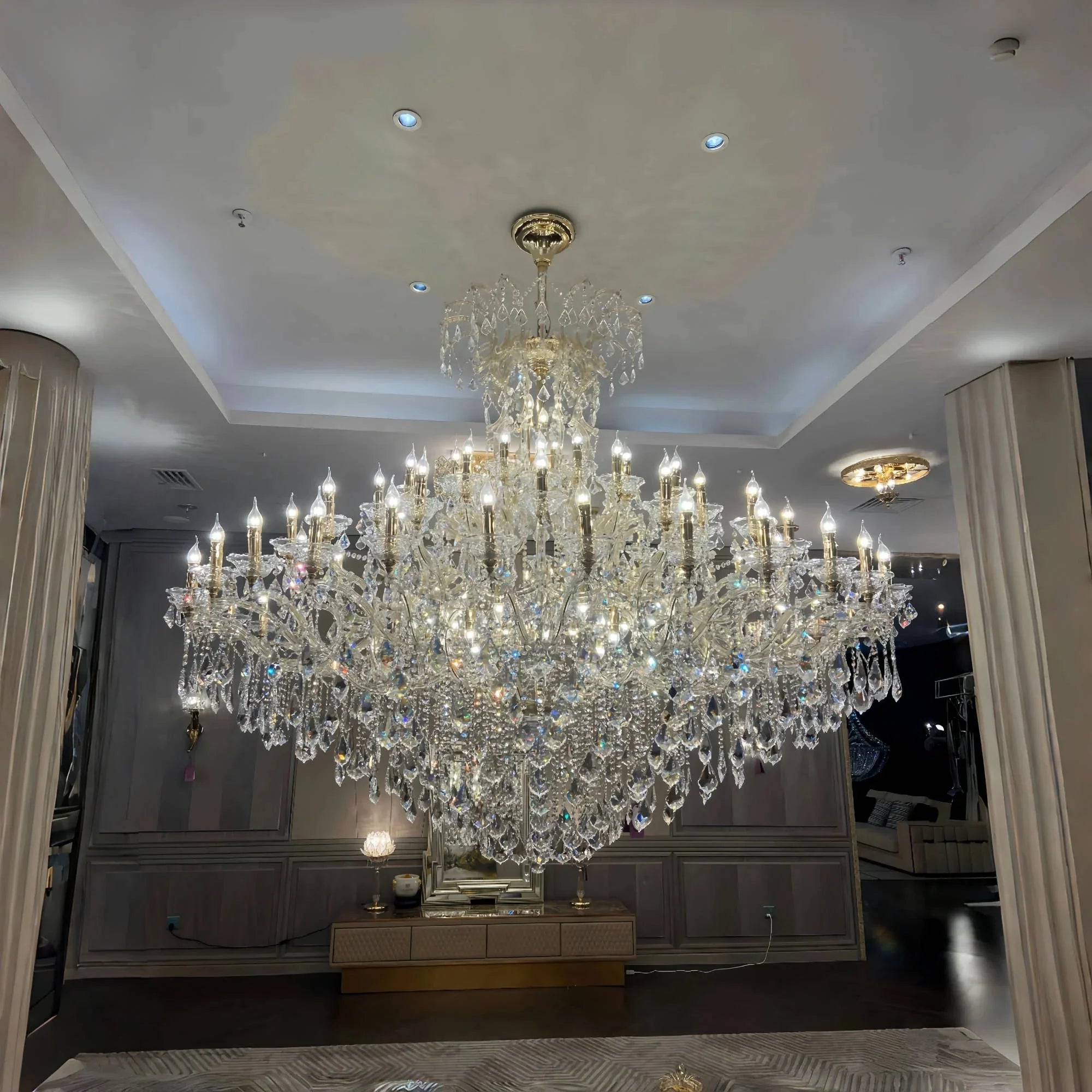 Extra Large Elegant Crystal Chandelier in Branch Style with Candle Layers for Stairs Living Room and Foyer-Chandeliers-Manorlights