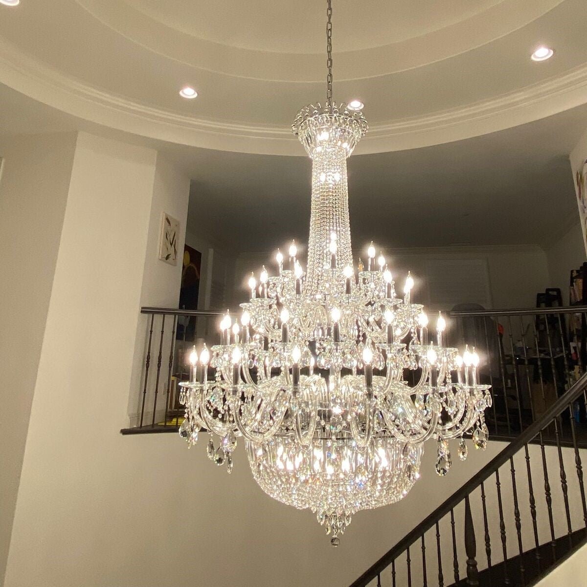 Extra Large European-style Multi-layers Candle Luxury Crystal Chandelier Gold Art Foyer/Staircase Decorative Light Fixture - 4 Layers /52+10 Lights/D57.1"*H78.7"(D145cm*H200cm)/120kgGoldWarm LightManorlights