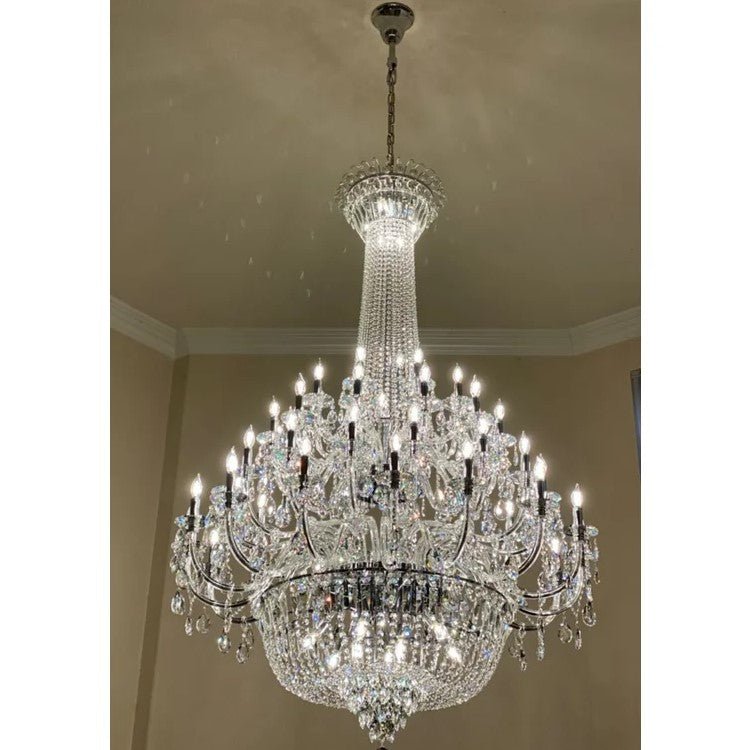 Extra Large European-style Multi-layers Candle Luxury Crystal Chandelier Gold Art Foyer/Staircase Decorative Light Fixture - 4 Layers /52+10 Lights/D57.1"*H78.7"(D145cm*H200cm)/120kgChromeWarm LightManorlights