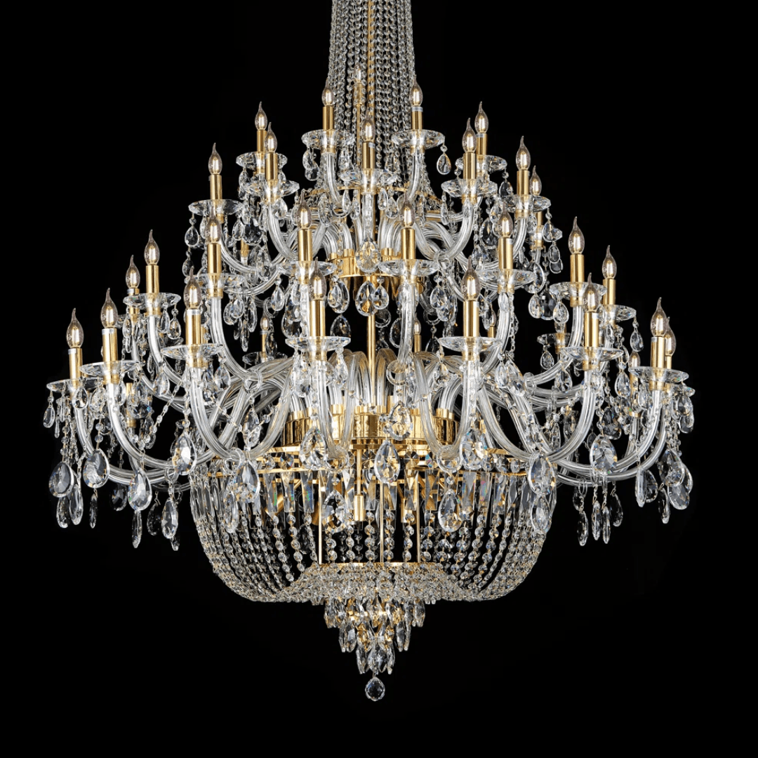 Extra Large European-style Multi-layers Candle Luxury Crystal Chandelier Gold Art Foyer/Staircase Decorative Light Fixture - 4 Layers /52+10 Lights/D57.1"*H78.7"(D145cm*H200cm)/120kgChromeWarm LightManorlights