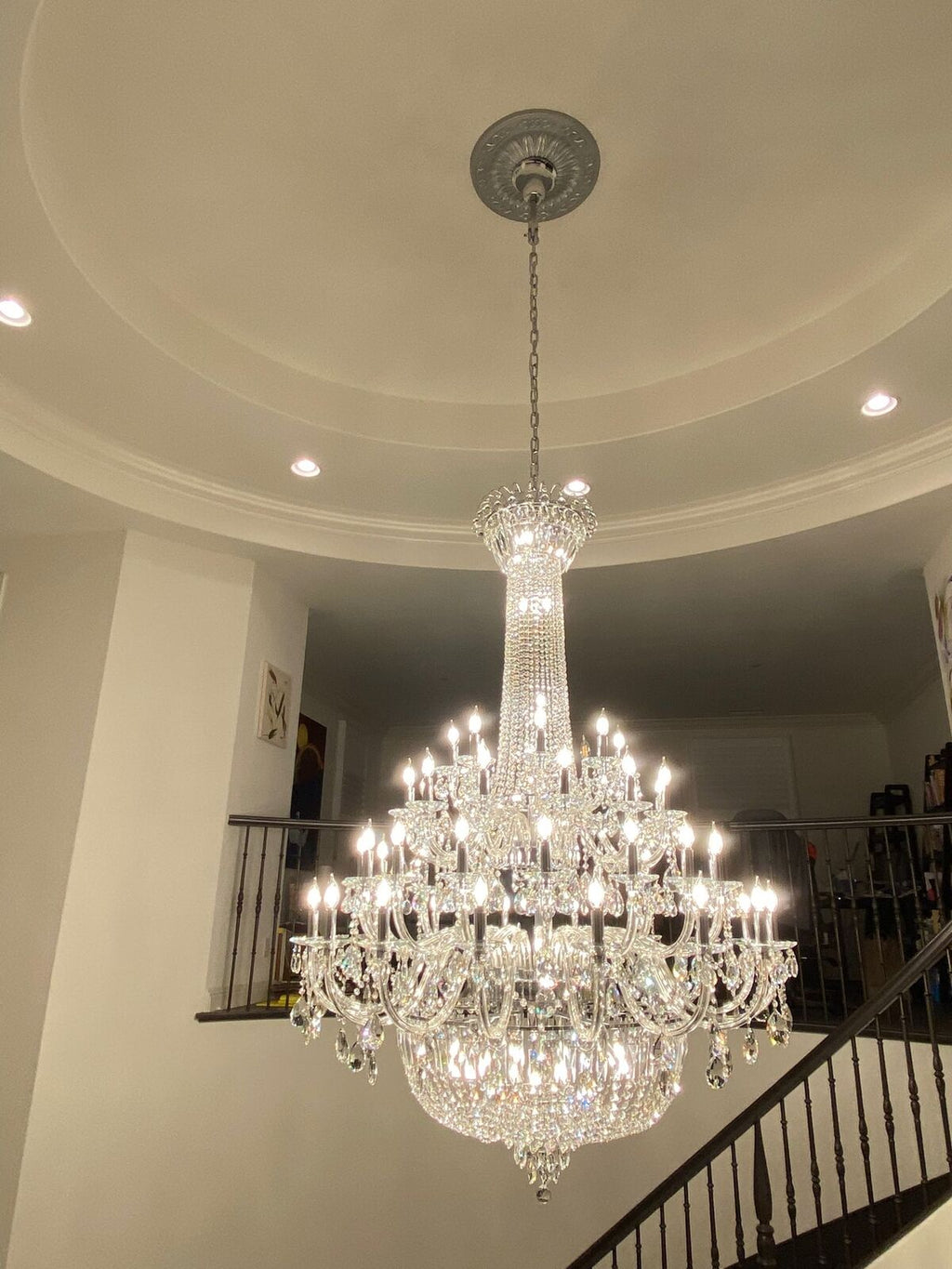 Extra Large European-style Multi-layers Candle Luxury Crystal Chandelier Gold Art Foyer/Staircase Decorative Light Fixture - 4 Layers /52+10 Lights/D57.1"*H78.7"(D145cm*H200cm)/120kgGoldWarm LightManorlights