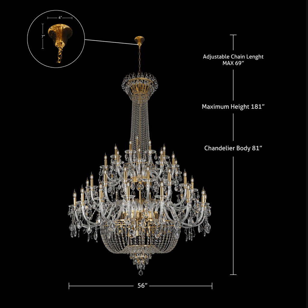 Extra Large European-style Multi-layers Candle Luxury Crystal Chandelier Gold Art Foyer/Staircase Decorative Light Fixture - 4 Layers /52+10 Lights/D57.1"*H78.7"(D145cm*H200cm)/120kgChromeWarm LightManorlights