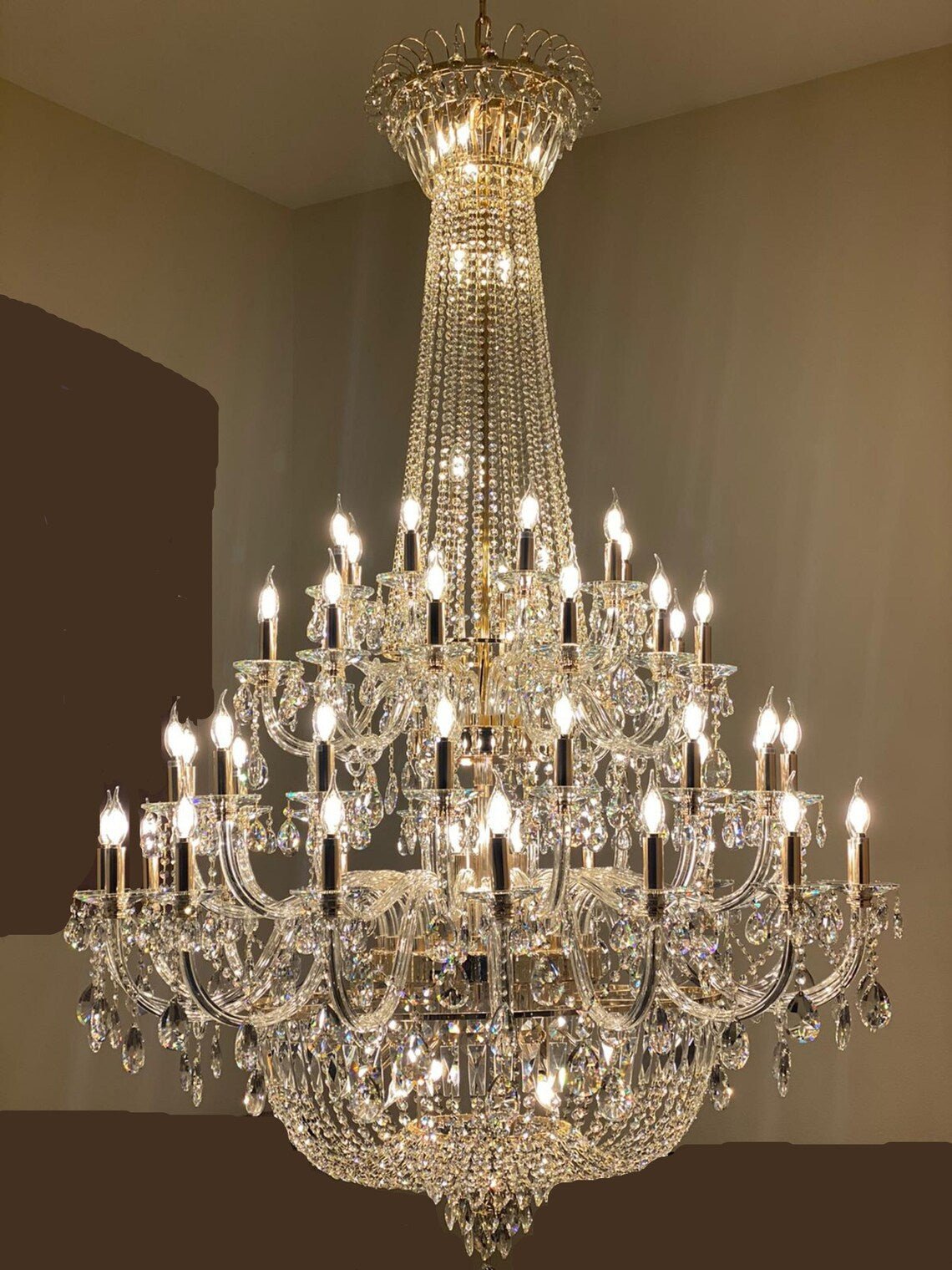 Extra Large European-style Multi-layers Candle Luxury Crystal Chandelier Gold Art Foyer/Staircase Decorative Light Fixture - 4 Layers /52+10 Lights/D57.1"*H78.7"(D145cm*H200cm)/120kgGoldWarm LightManorlights