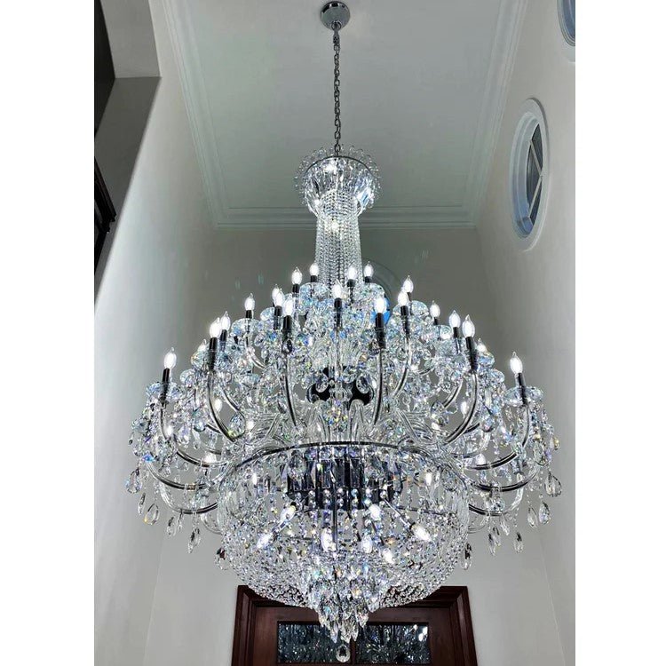 Extra Large European-style Multi-layers Candle Luxury Crystal Chandelier Gold Art Foyer/Staircase Decorative Light Fixture - 4 Layers /52+10 Lights/D57.1"*H78.7"(D145cm*H200cm)/120kgChromeWarm LightManorlights