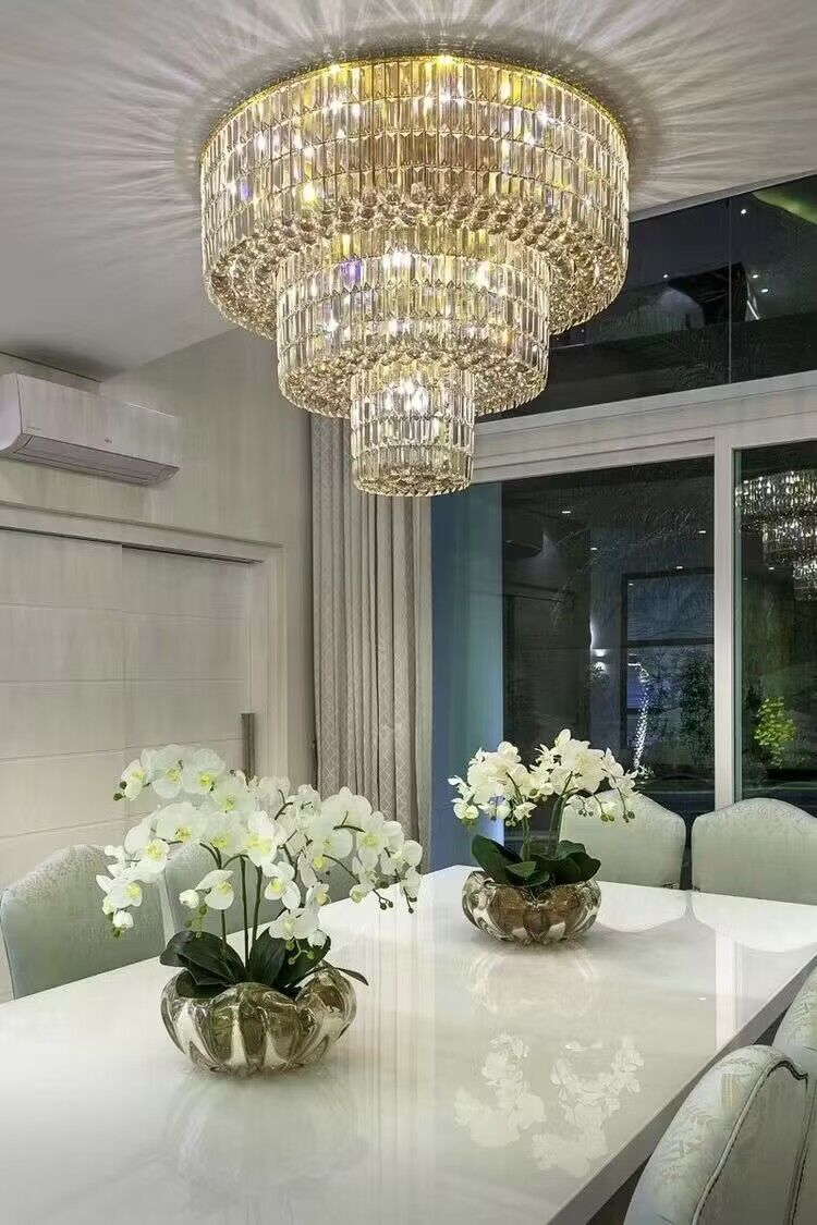Extra Large Gold Flush Mount Crystal Light Round 3-layers Decorative Living Room/Dining Room Light Fixture-Chandeliers-Manorlights