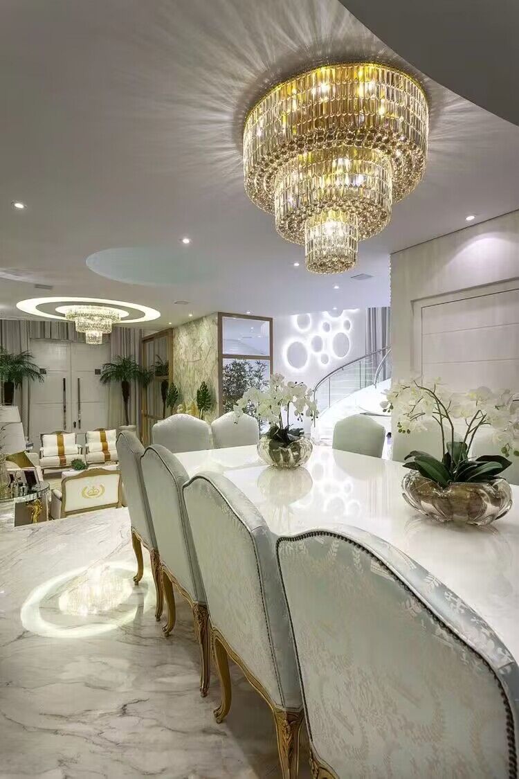 Extra Large Gold Flush Mount Crystal Light Round 3-layers Decorative Living Room/Dining Room Light Fixture-Chandeliers-Manorlights