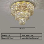Extra Large Gold Flush Mount Crystal Light Round 3-layers Decorative Living Room/Dining Room Light Fixture-Chandeliers-Manorlights