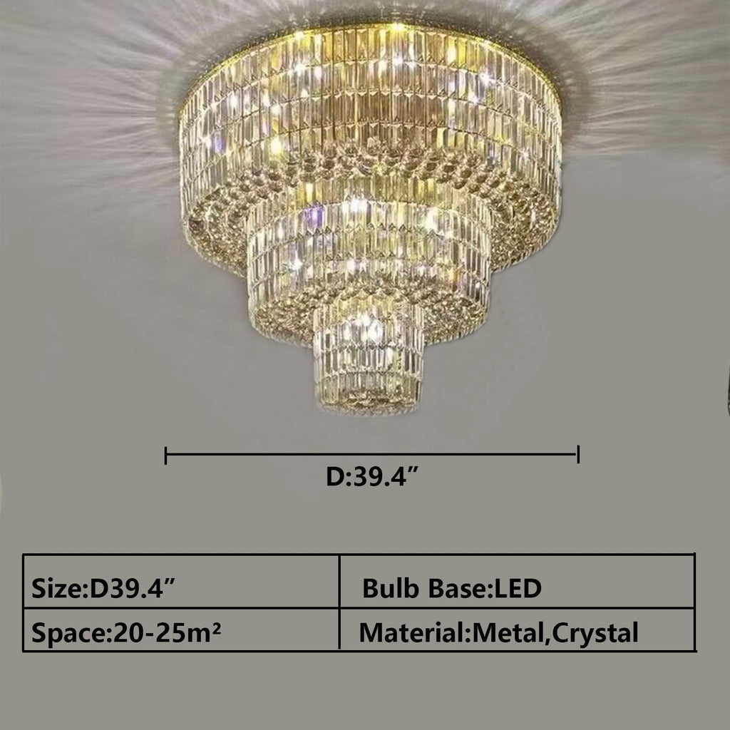 Extra Large Gold Flush Mount Crystal Light Round 3-layers Decorative Living Room/Dining Room Light Fixture-Chandeliers-Manorlights