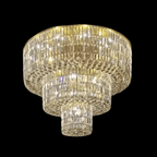 Extra Large Gold Flush Mount Crystal Light Round 3-layers Decorative Living Room/Dining Room Light Fixture-Chandeliers-Manorlights