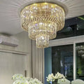 Extra Large Gold Flush Mount Crystal Light Round 3-layers Decorative Living Room/Dining Room Light Fixture-Chandeliers-Manorlights