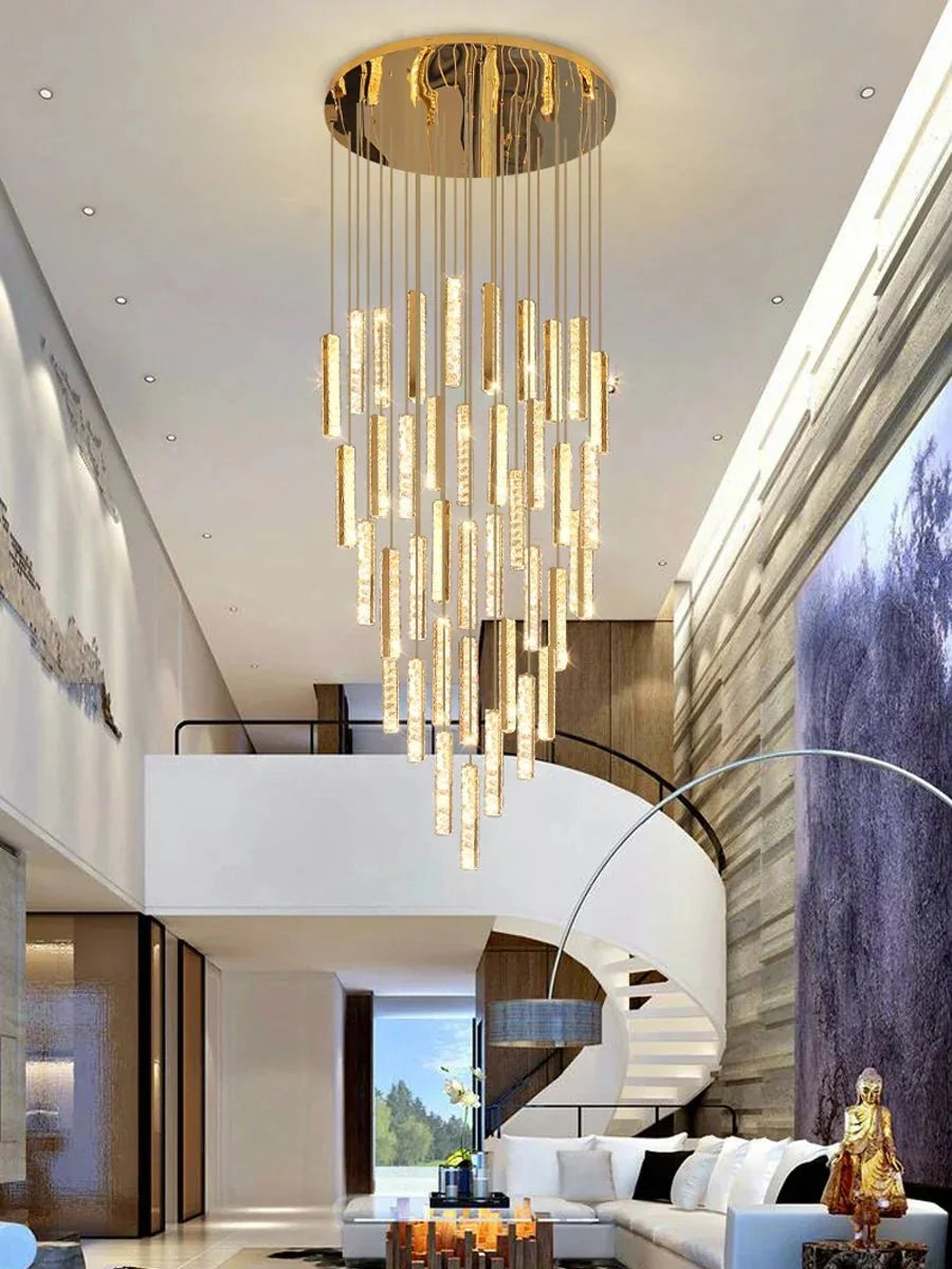 Extra Large Modern Spiral Crystal Ceiling Light Decoration for Staircase/ High Ceiling Living Room/ Hotel Lobby/ Hallway - 25 Lights: D31.5"*H118.0"Warm LightManorlights