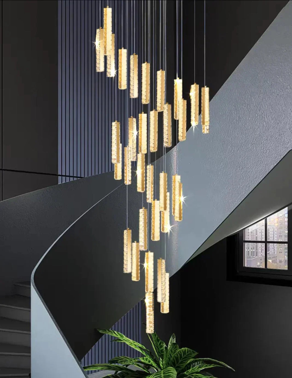Extra Large Modern Spiral Crystal Ceiling Light Decoration for Staircase/ High Ceiling Living Room/ Hotel Lobby/ Hallway - 25 Lights: D31.5"*H118.0"Warm LightManorlights