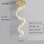 Extra Large Modern Spiral Crystal Ceiling Light Decoration for Staircase/ High Ceiling Living Room/ Hotel Lobby/ Hallway - 25 Lights: D31.5"*H118.0"Warm LightManorlights