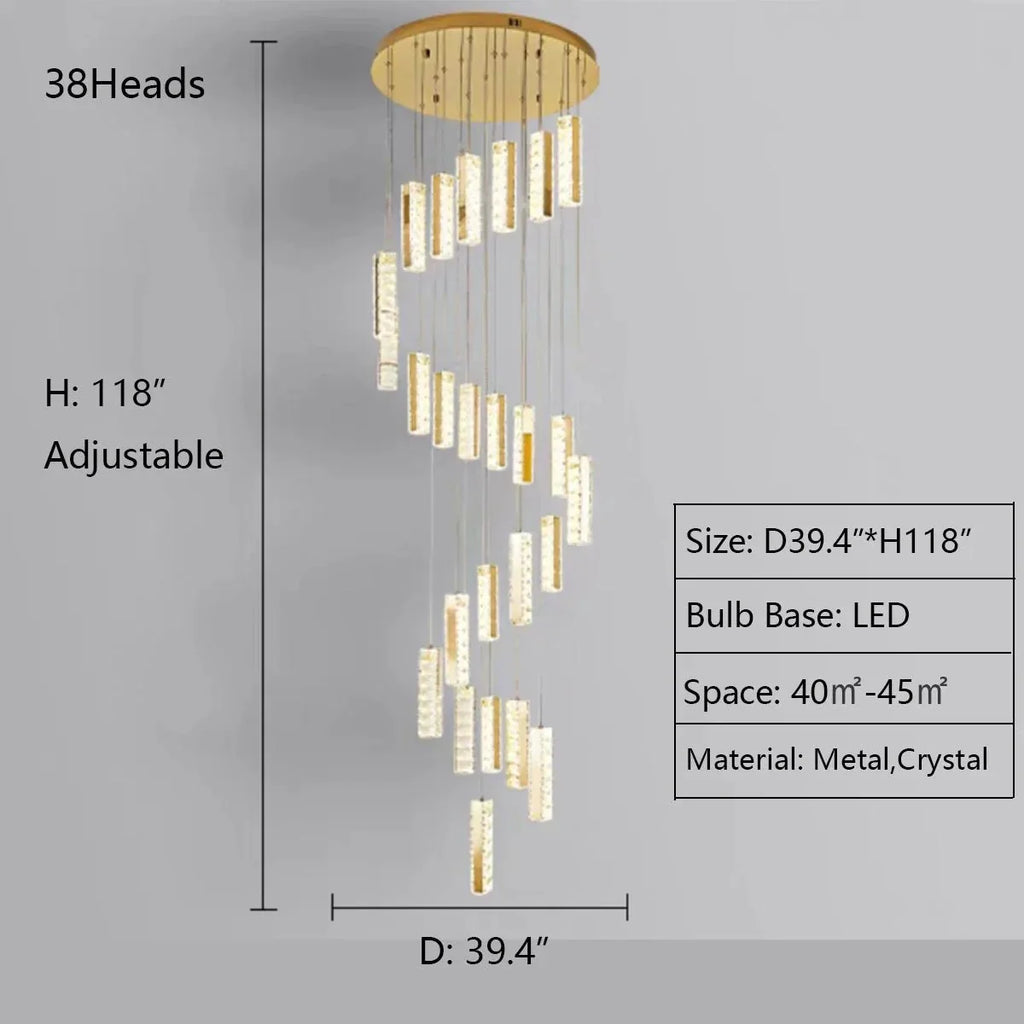 Extra Large Modern Spiral Crystal Ceiling Light Decoration for Staircase/ High Ceiling Living Room/ Hotel Lobby/ Hallway - 25 Lights: D31.5"*H118.0"Warm LightManorlights
