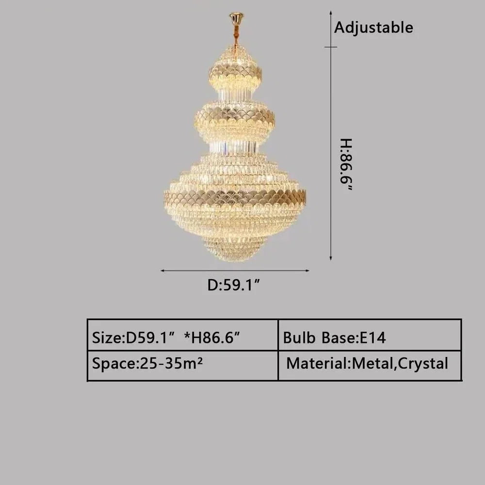 Extra Large Multi - layers Gold Luxury Crystal Chandelier Modern Empire Decrative Crystal Light For Living Room/Foyer/Staircase - D31.5"*H47.2"Warm LightBlushlighting