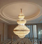 Extra Large Multi - layers Gold Luxury Crystal Chandelier Modern Empire Decrative Crystal Light For Living Room/Foyer/Staircase - D31.5"*H47.2"Warm LightBlushlighting