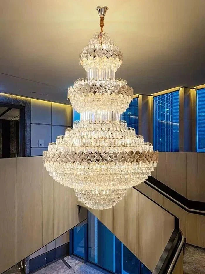 Extra Large Multi - layers Gold Luxury Crystal Chandelier Modern Empire Decrative Crystal Light For Living Room/Foyer/Staircase - D31.5"*H47.2"Warm LightBlushlighting