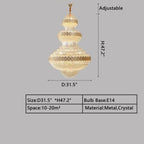 Extra Large Multi - layers Gold Luxury Crystal Chandelier Modern Empire Decrative Crystal Light For Living Room/Foyer/Staircase - D31.5"*H47.2"Warm LightBlushlighting
