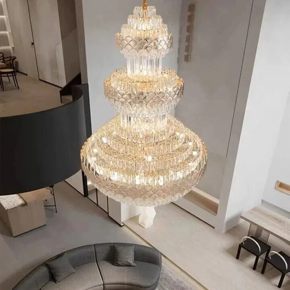 Extra Large Multi - layers Gold Luxury Crystal Chandelier Modern Empire Decrative Crystal Light For Living Room/Foyer/Staircase - D31.5"*H47.2"Warm LightBlushlighting