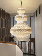Extra Large Multi - layers Gold Luxury Crystal Chandelier Modern Empire Decrative Crystal Light For Living Room/Foyer/Staircase - D31.5"*H47.2"Warm LightBlushlighting