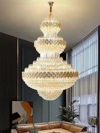 Extra Large Multi - layers Gold Luxury Crystal Chandelier Modern Empire Decrative Crystal Light For Living Room/Foyer/Staircase - D31.5"*H47.2"Warm LightBlushlighting