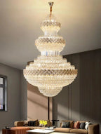 Extra Large Multi - layers Gold Luxury Crystal Chandelier Modern Empire Decrative Crystal Light For Living Room/Foyer/Staircase - D31.5"*H47.2"Warm LightBlushlighting