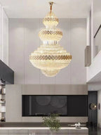 Extra Large Multi - layers Gold Luxury Crystal Chandelier Modern Empire Decrative Crystal Light For Living Room/Foyer/Staircase - D31.5"*H47.2"Warm LightBlushlighting