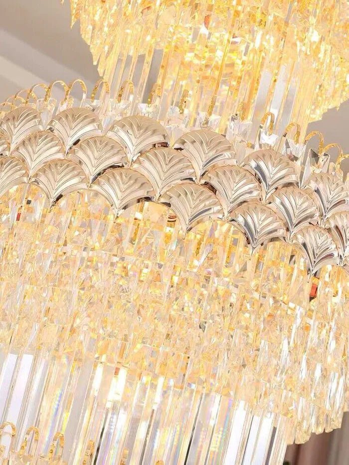 Extra Large Multi - layers Gold Luxury Crystal Chandelier Modern Empire Decrative Crystal Light For Living Room/Foyer/Staircase - D31.5"*H47.2"Warm LightBlushlighting