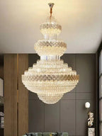 Extra Large Multi - layers Gold Luxury Crystal Chandelier Modern Empire Decrative Crystal Light For Living Room/Foyer/Staircase - D31.5"*H47.2"Warm LightBlushlighting