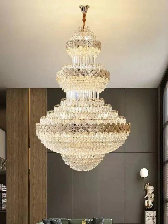 Extra Large Multi - layers Gold Luxury Crystal Chandelier Modern Empire Decrative Crystal Light For Living Room/Foyer/Staircase - D31.5"*H47.2"Warm LightBlushlighting
