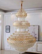 Extra Large Multi - layers Gold Luxury Crystal Chandelier Modern Empire Decrative Crystal Light For Living Room/Foyer/Staircase - D31.5"*H47.2"Warm LightBlushlighting