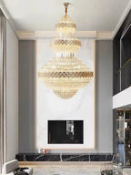 Extra Large Multi - layers Gold Luxury Crystal Chandelier Modern Empire Decrative Crystal Light For Living Room/Foyer/Staircase - D31.5"*H47.2"Warm LightBlushlighting