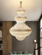 Extra Large Multi - layers Gold Luxury Crystal Chandelier Modern Empire Decrative Crystal Light For Living Room/Foyer/Staircase - D31.5"*H47.2"Warm LightBlushlighting