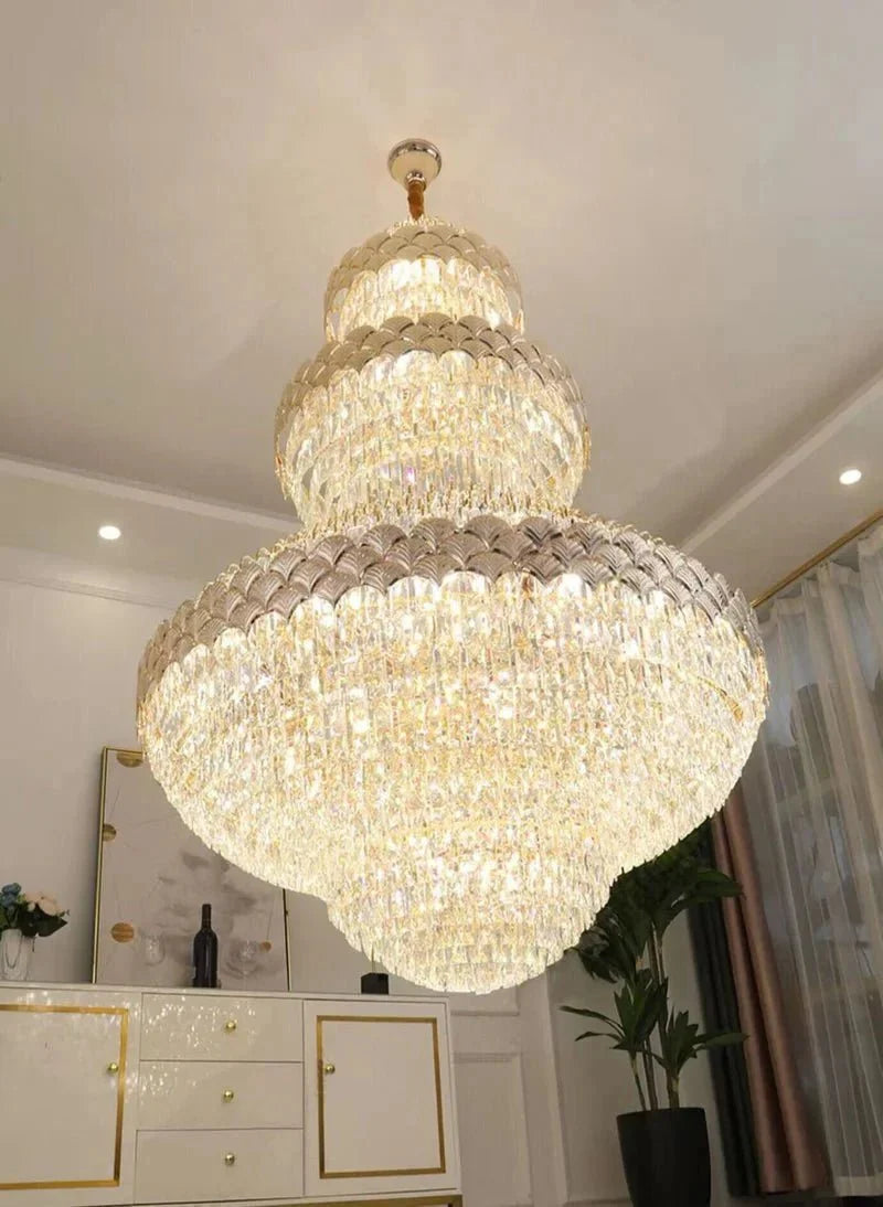 Extra Large Multi - layers Gold Luxury Crystal Chandelier Modern Empire Decrative Crystal Light For Living Room/Foyer/Staircase - D31.5"*H47.2"Warm LightBlushlighting